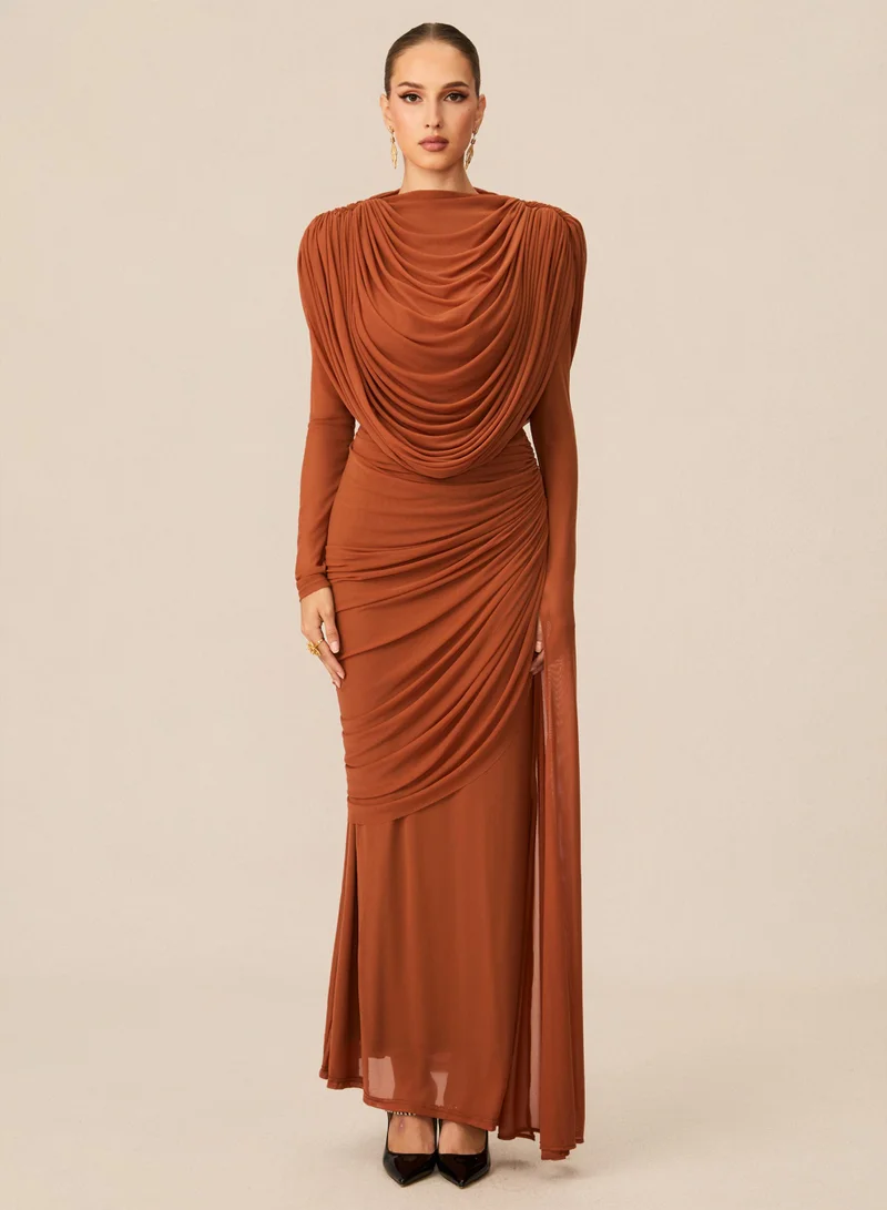 Sunfere Katrina Cowl Neck Long Sleeve Maxi Dress